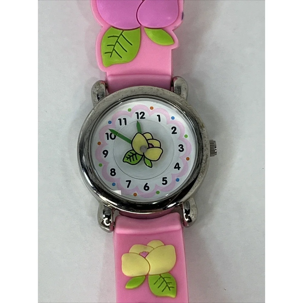 Girls Flower‎ Quartz Watch Pink Band Rotating Flower Dial- New Battery